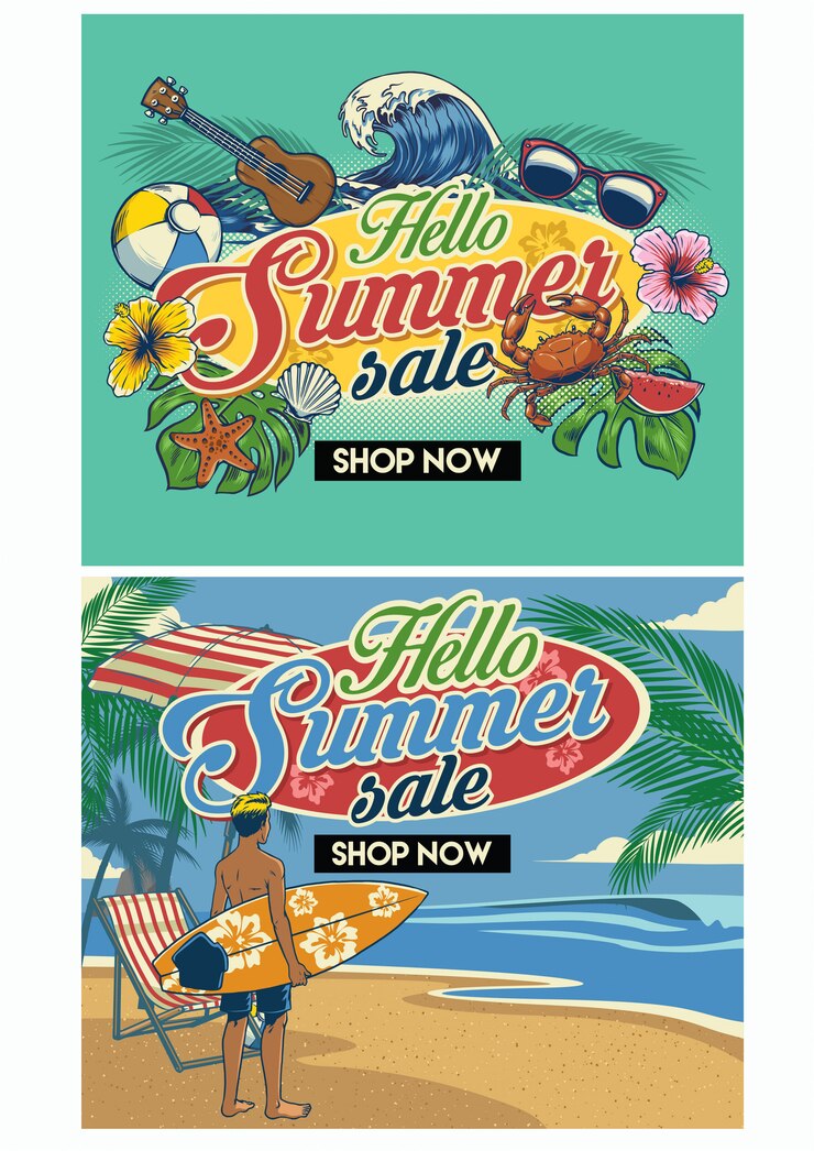 Vector tropical summer beach flyer design set