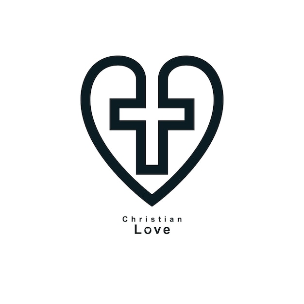 True Christian Love and Belief in God, vector creative symbol design, combined Christian Cross and heart, vector logo or sign.
