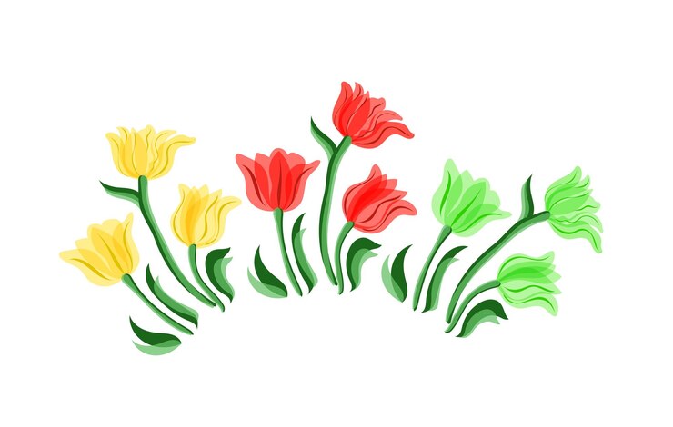 Vector tulips flowers illustration vintage set isolated spring vintage tulip