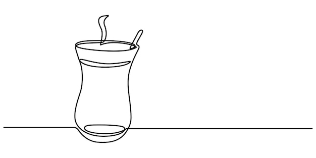 Turkish Tea Single Line Icon One continuous line drawing of a glass of traditional Turkish tea on