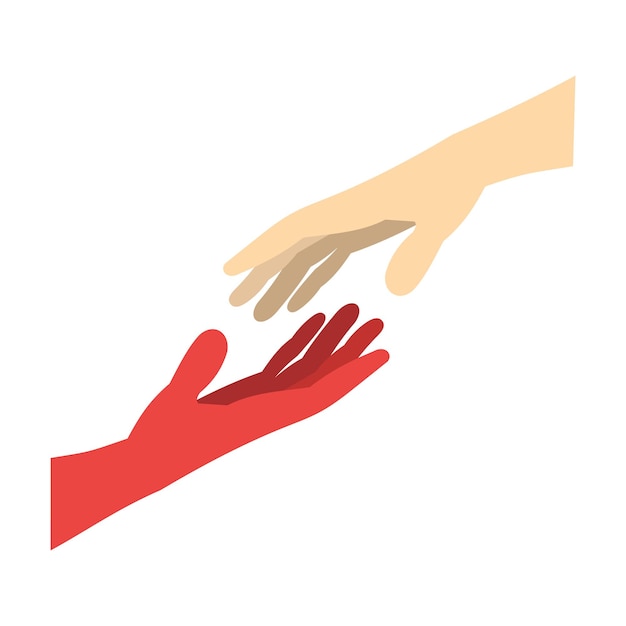 Two arms stretching towards each other flat icon isolated on white background