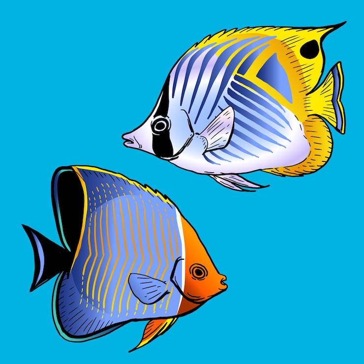 Vector two butterfly fish swimming together