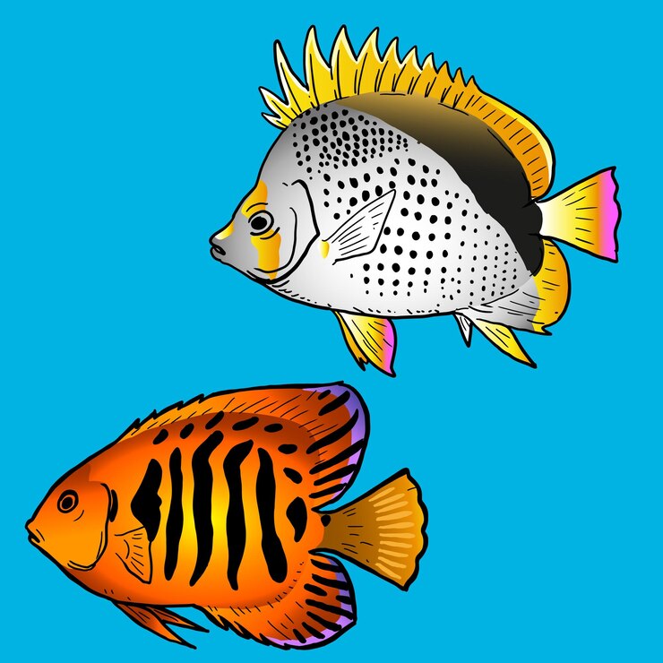 Vector two butterfly fish swimming together