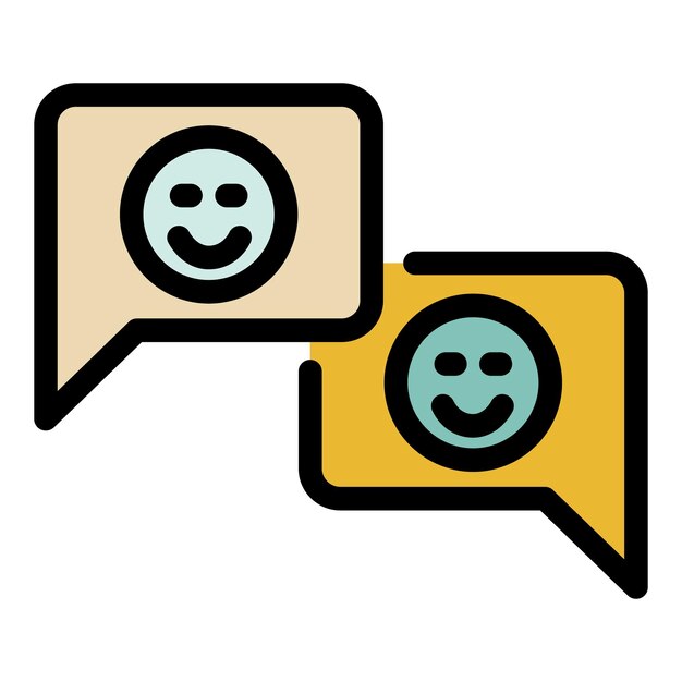two chat bubbles with smiles icon outline two chat bubbles with smiles vector icon color flat isolated