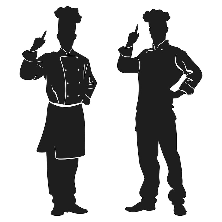 Vector two chef silhouettes cooking food restaurant culinary art