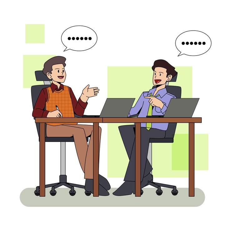 two employees discusiing