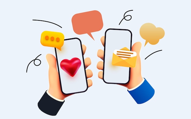 Two hands holding smartphones and chatting