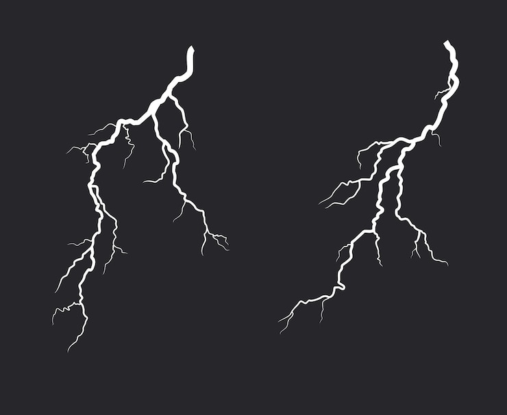 Vector two lightning bolts in the sky
