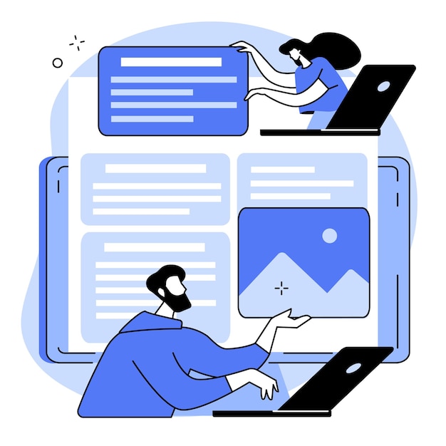 Two People Collaborate on Website Design Blue Tones