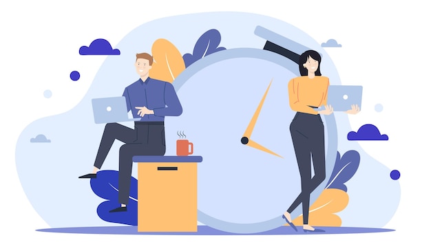 Two people explaining about business schedule and deadline
