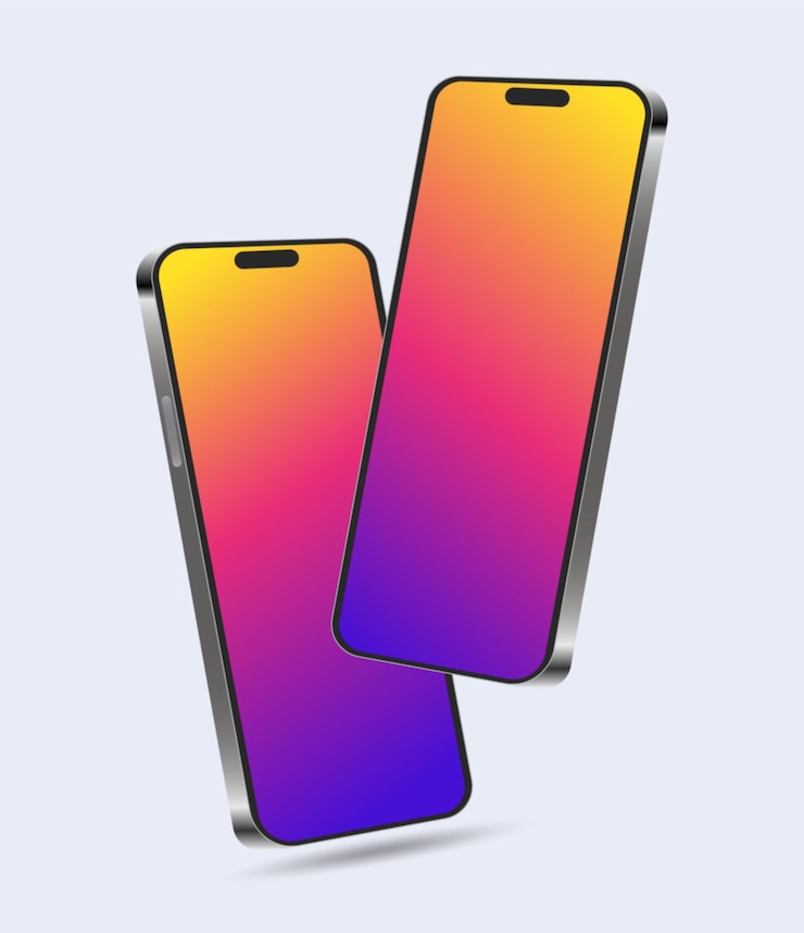 Vector two phones with one showing the same color as the other