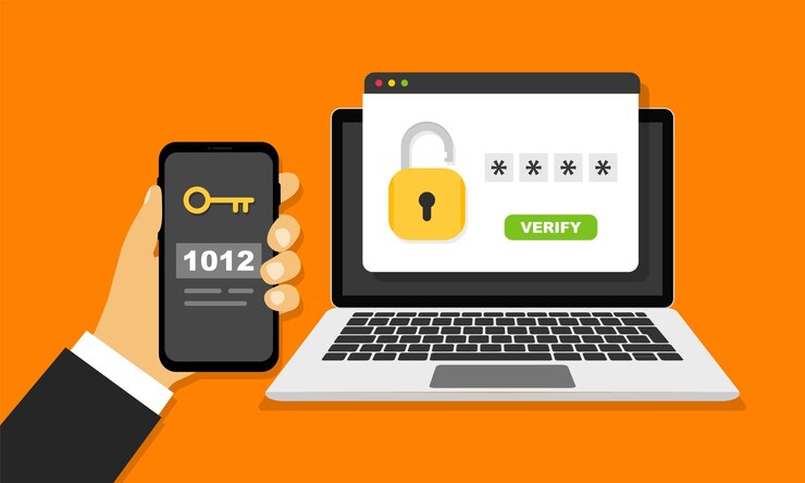 Vector two steps authentication concept with laptop and smartphone