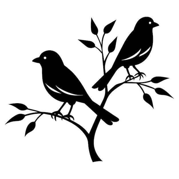 two vector birds on a tree one of which is black