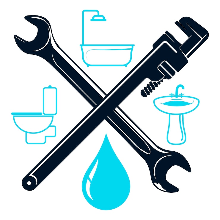 Vector two wrenches and a drop of water plumbing repair design