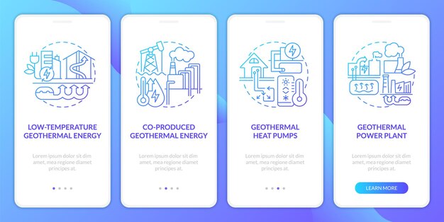 Types of geothermal energy blue gradient onboarding mobile app screen