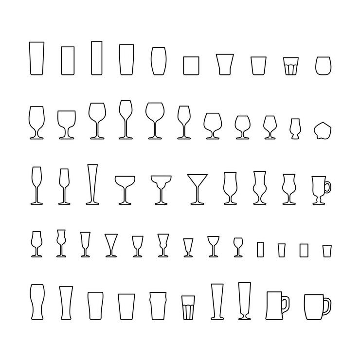 Vector types of glasses, line minimal set, vector illustration.