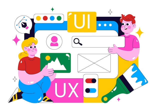 Ui Ux Design Vector Illustration Featuring Application and Software Website Development with App Coding in a Flat Style Cartoon Background