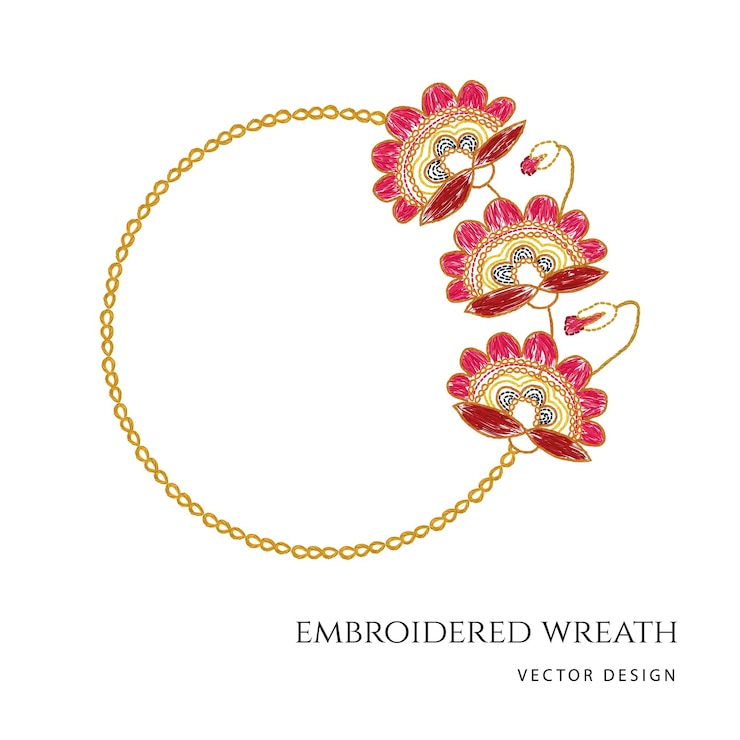 Vector ukrainian hand made embroidery floral wreath