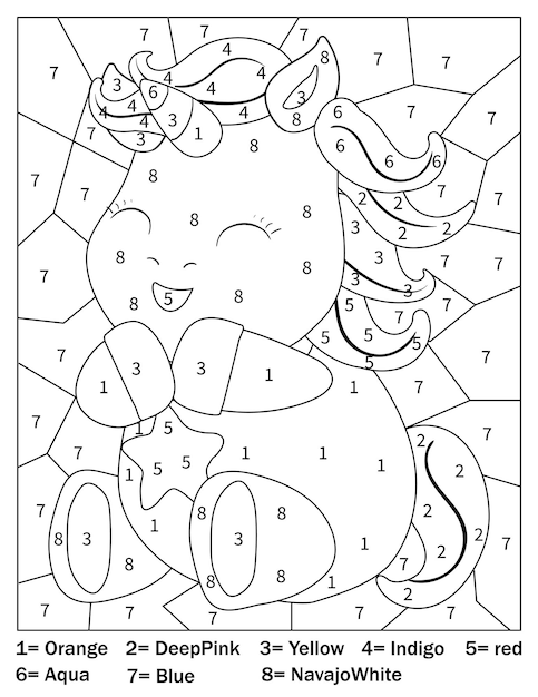 Unicorn Color By Number Coloring Page