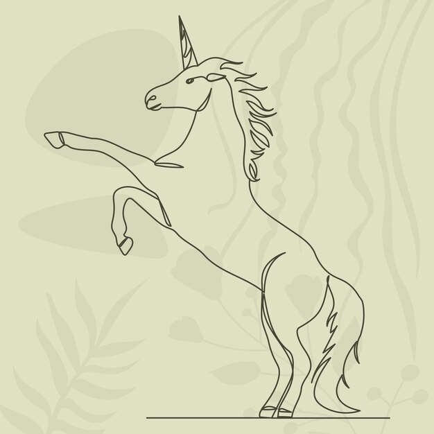 Unicorn drawing by one continuous line isolated vector