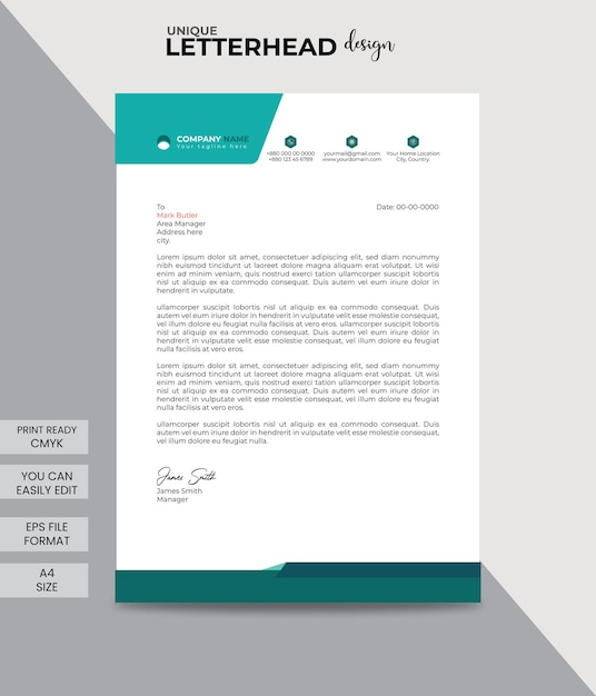 Unique professional modern corporate creative company fully editable a4 letterhead design template