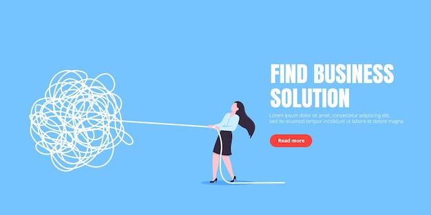 unravel business chaos process with tangle difficult problem mess business concept flat style design