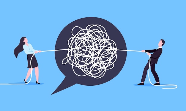 unravel business chaos process with tangle difficult problem mess business concept