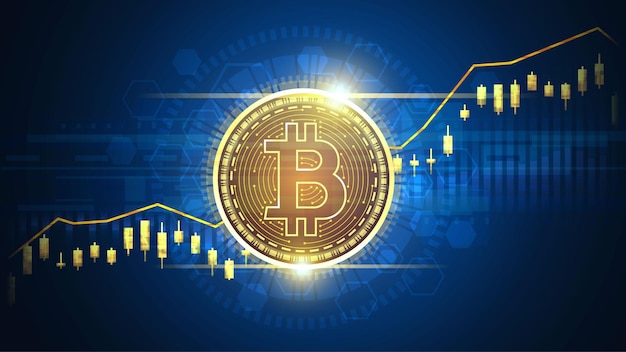 up trend technical graph of bitcoin in futuristic concept