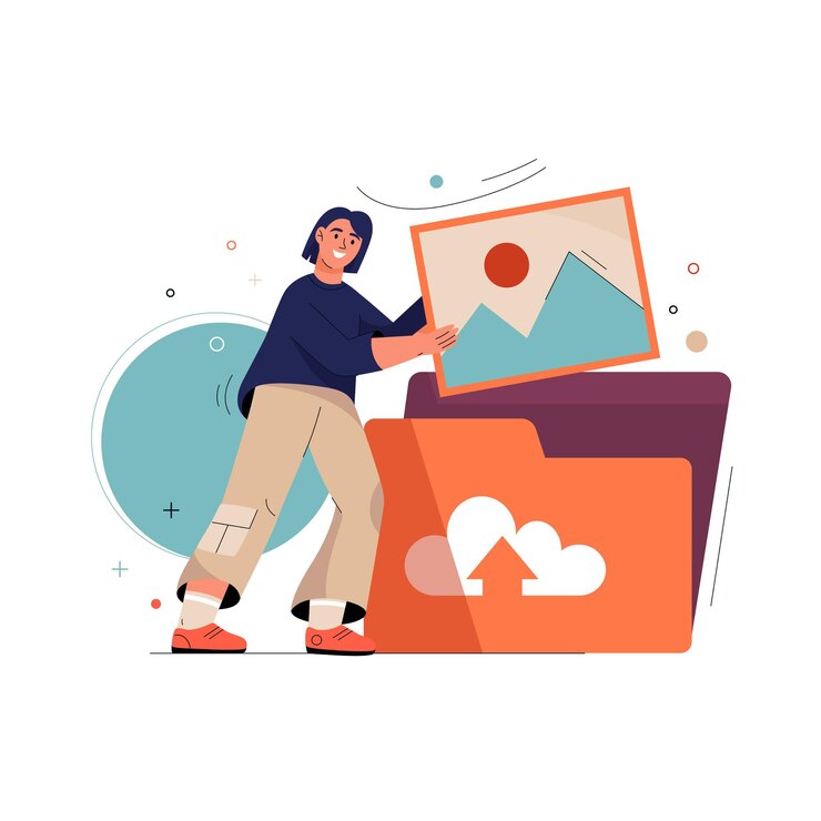 Vector upload photo concept woman uploading image or picture