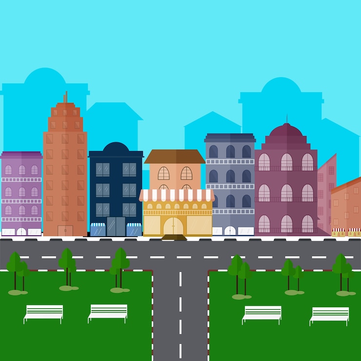 Vector urban landscape and city life vector illustration.