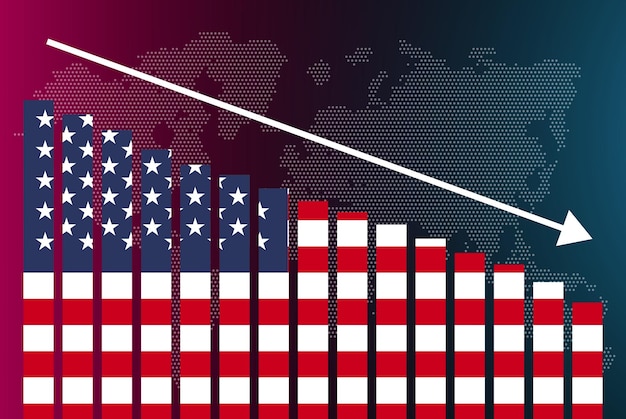 usa bar chart graph decreasing values crisis and downgrade news banner fail and decrease