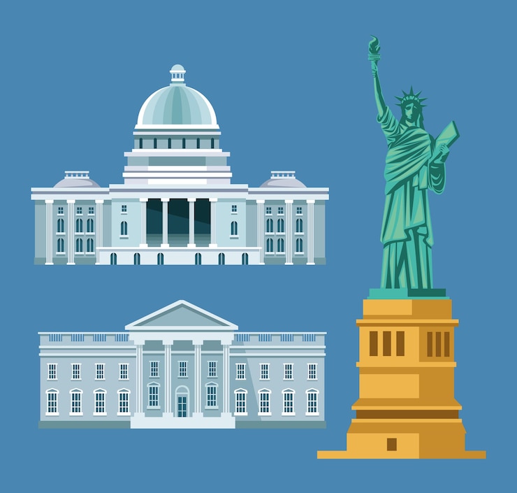 Vector usa elements with statue of liberty and white house