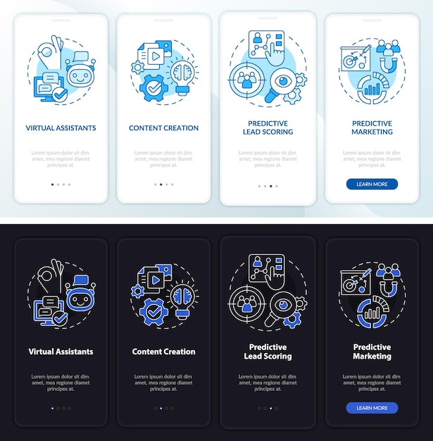 Usage of AI in marketing night and day mode onboarding mobile app screen