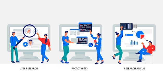 user experience prototyping and web development flat vector illustration isolated