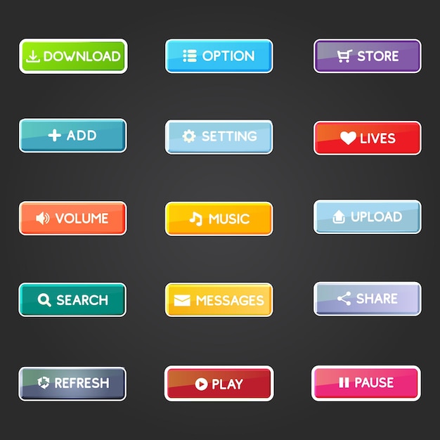 user interface buttons set for games or apps game ui buttons mobile application interface elements collection buttons for mobile development casual games ui kit