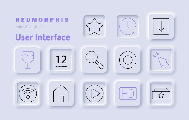 user interface set icon navigation home search favorites download play button wifi settings hd quality file management refresh click interaction media control user experience