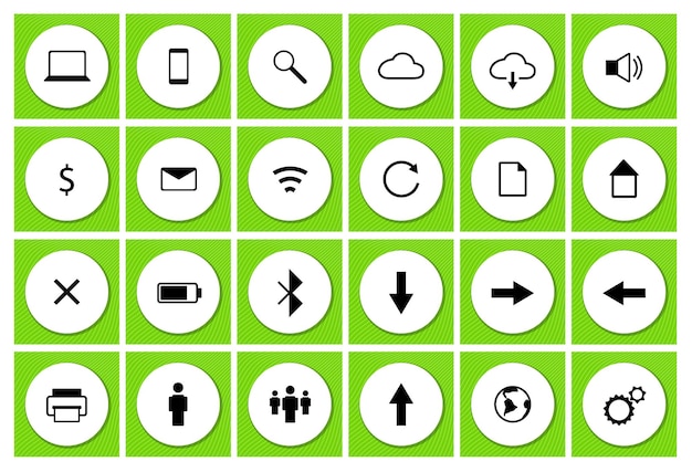 user interface technology black vector icon set on white circle for ui web application