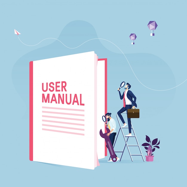 User manual concept-Businessman with guide instruction or textbooks