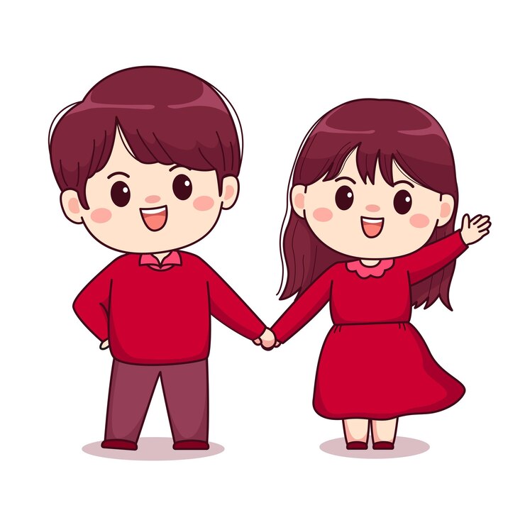 Vector valentines day boy holding his girls hand cute kawaii chibi character design