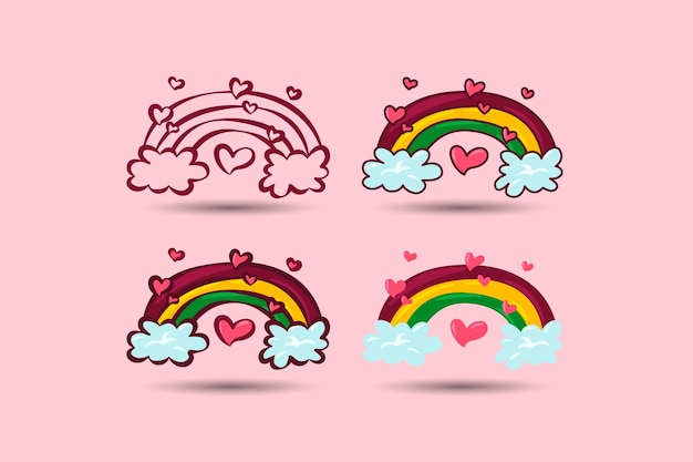 valentines day element cute rainbow with clouds and loves vector illustration