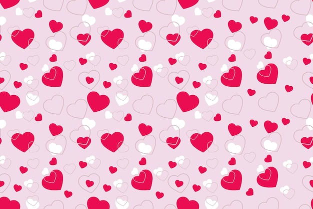 Valentines day pattern with red and white hearts on a soft pink background