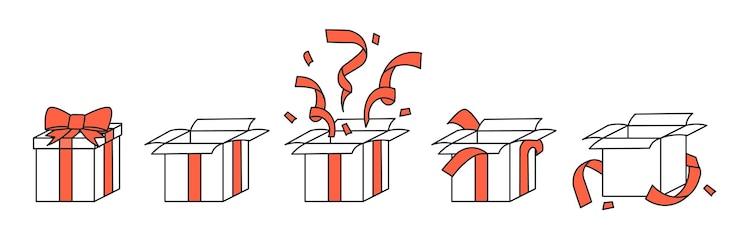 variations of a gift set of illustrations A simple gift A festive ribbon box flat style