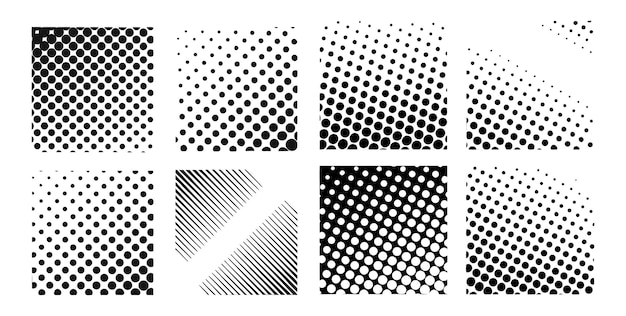 Variety of halftone patterns and textures with dots and gradients