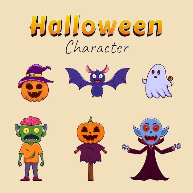 various halloween characters halloween pumpkins bats ghosts vampires and zombies