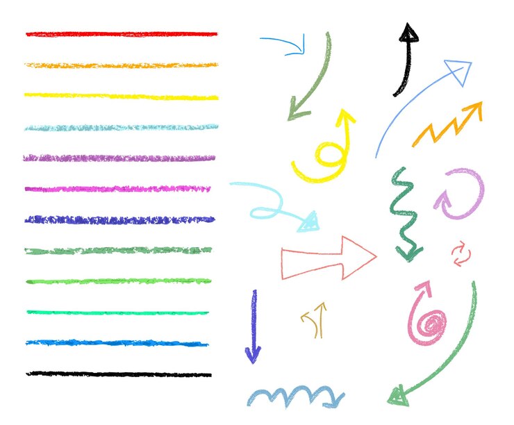 Various lines and arrows in different colors illustration set idea watercolor doodle pencil