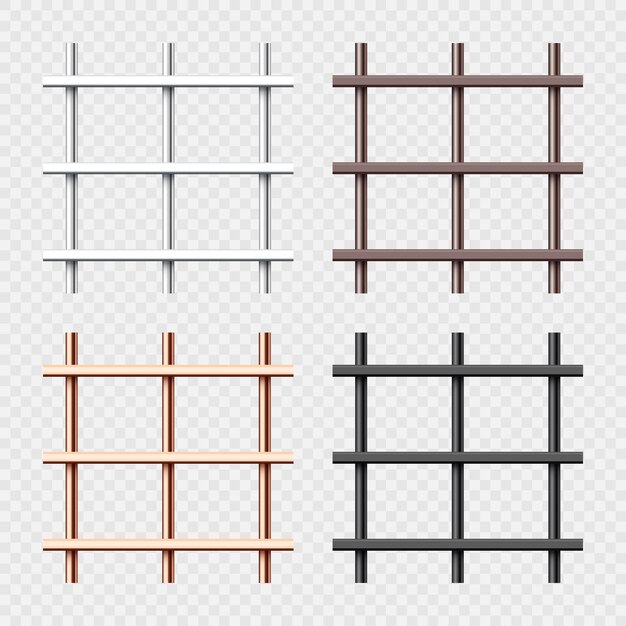 Various shiny metal prison bars collection realistic detailed jail cage prison iron fence criminal