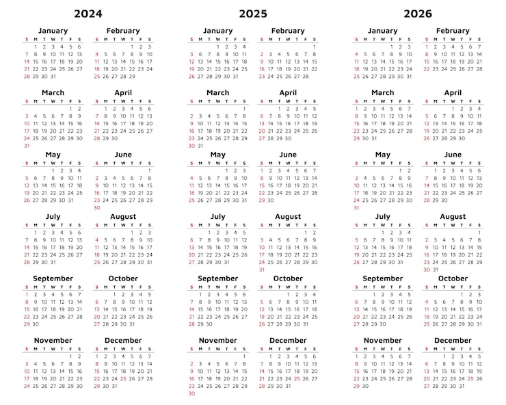 Vector vector 2024 2025 2026 vertical calendars modern illustration plan your year with calendar style