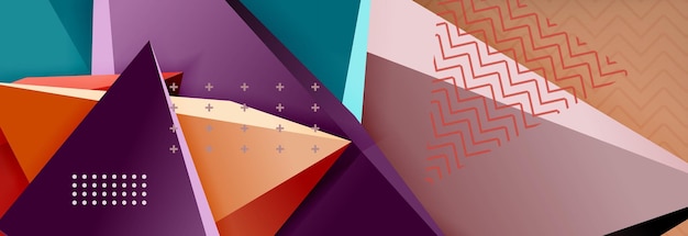 Vector 3d triangular shapes abstract background origami futuristic template with lines
