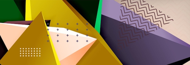 Vector 3d triangular shapes abstract background origami futuristic template with lines