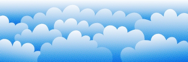 Vector background cumulus clouds banner halftone dots fading dot effect